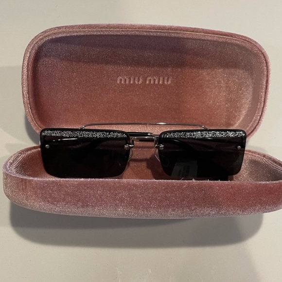 MIU MIU Sunglasses - Square Frame, Black Glitter - Picture 10 of 11